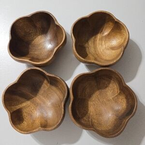 Set of Four Vintage Dolphin Wooden Flower-Shaped Bowls From The Philippines